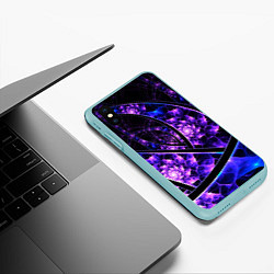 Чехол iPhone XS Max матовый Фрактал линии, цвет: 3D-мятный — фото 2