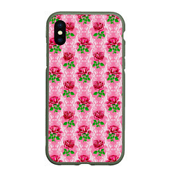 Чехол iPhone XS Max матовый Декор из нежных роз, цвет: 3D-темно-зеленый