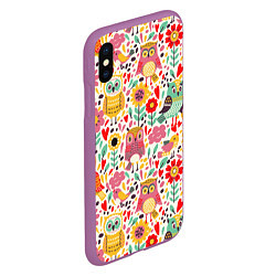 Чехол iPhone XS Max матовый Красочные совы и цветы, цвет: 3D-фиолетовый — фото 2