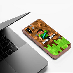 Чехол iPhone XS Max матовый Minecraft logo heroes, цвет: 3D-коричневый — фото 2