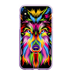 Чехол iPhone XS Max матовый Neon wolf, цвет: 3D-сиреневый