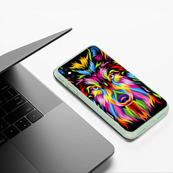 Чехол iPhone XS Max матовый Neon wolf, цвет: 3D-салатовый — фото 2