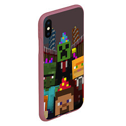 Чехол iPhone XS Max матовый Minecraft - characters - video game, цвет: 3D-малиновый — фото 2