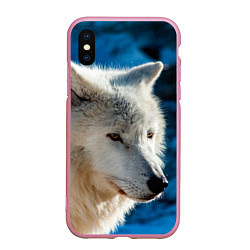 Чехол iPhone XS Max матовый Волк на черном фоне, цвет: 3D-розовый