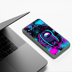 Чехол iPhone XS Max матовый NEON AMONG US, цвет: 3D-темно-зеленый — фото 2