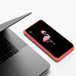 Чехол iPhone XS Max матовый Новогодний Фламинго, цвет: 3D-красный — фото 2