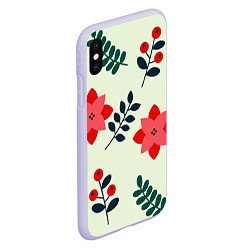 Чехол iPhone XS Max матовый Цветы, ягоды, листья, цвет: 3D-светло-сиреневый — фото 2