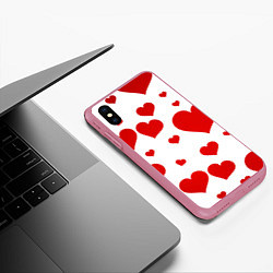 Чехол iPhone XS Max матовый Сердечки, цвет: 3D-малиновый — фото 2