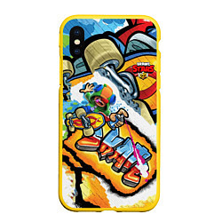 Чехол iPhone XS Max матовый Brawl Stars skateboard , цвет: 3D-желтый