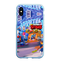 Чехол iPhone XS Max матовый Brawl Stars Снежный Отель, цвет: 3D-голубой