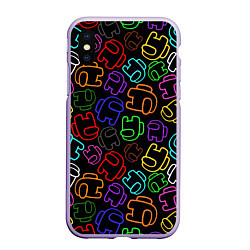Чехол iPhone XS Max матовый AMONG US NEON, цвет: 3D-светло-сиреневый