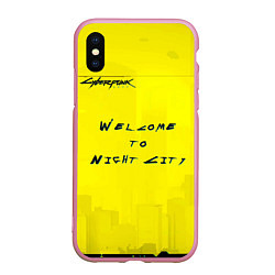 Чехол iPhone XS Max матовый Cyberpunk 2077, цвет: 3D-розовый