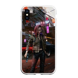 Чехол iPhone XS Max матовый Cyberpunk 2077, цвет: 3D-белый