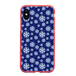 Чехол iPhone XS Max матовый Снежинки, цвет: 3D-красный