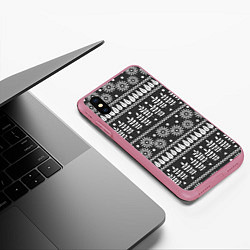 Чехол iPhone XS Max матовый Этнические узоры, цвет: 3D-малиновый — фото 2