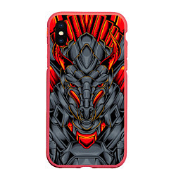 Чехол iPhone XS Max матовый Механический дракон, цвет: 3D-красный