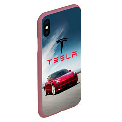 Чехол iPhone XS Max матовый Tesla Model 3, цвет: 3D-малиновый — фото 2