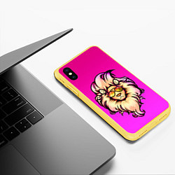 Чехол iPhone XS Max матовый Модный лев в очках, цвет: 3D-желтый — фото 2
