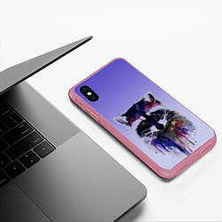 Чехол iPhone XS Max матовый Енот акварелью потеки, цвет: 3D-малиновый — фото 2