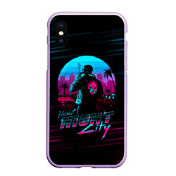 Чехол iPhone XS Max матовый Cyberpunk 2077 NIGHT CITY, цвет: 3D-сиреневый