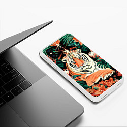 Чехол iPhone XS Max матовый Огненный Тигр в Цветах, цвет: 3D-белый — фото 2