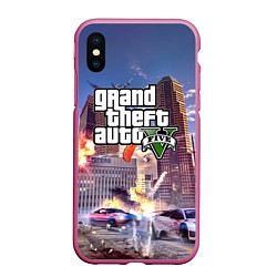 Чехол iPhone XS Max матовый ЭКШЕН Grand Theft Auto V, цвет: 3D-малиновый