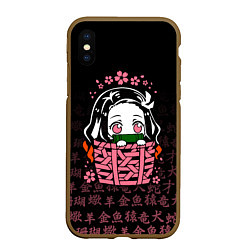 Чехол iPhone XS Max матовый NEZUKO НЕЗУКО ИЕРОГЛИФЫ DEMON SLAYER, цвет: 3D-коричневый