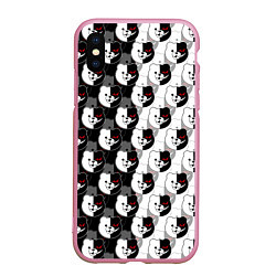 Чехол iPhone XS Max матовый MONOKUMA МОНОКУМА PATTERN, цвет: 3D-розовый