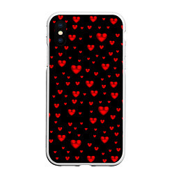 Чехол iPhone XS Max матовый Красные сердца, цвет: 3D-белый