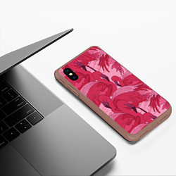 Чехол iPhone XS Max матовый Розовые фламинго, цвет: 3D-коричневый — фото 2