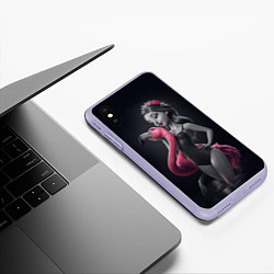 Чехол iPhone XS Max матовый Девушка с фламинго, цвет: 3D-светло-сиреневый — фото 2