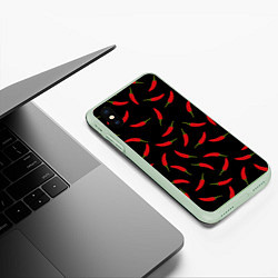 Чехол iPhone XS Max матовый Chili peppers, цвет: 3D-салатовый — фото 2