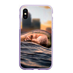 Чехол iPhone XS Max матовый Лисенок в бутылке, цвет: 3D-светло-сиреневый