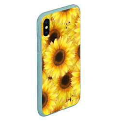 Чехол iPhone XS Max матовый Подсолнухи в поле, цвет: 3D-мятный — фото 2