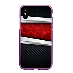 Чехол iPhone XS Max матовый 3D Красные соты металлические, цвет: 3D-фиолетовый