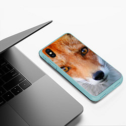 Чехол iPhone XS Max матовый Крупно мордочка лисы, цвет: 3D-мятный — фото 2