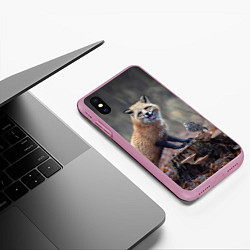 Чехол iPhone XS Max матовый Лисица и птичка, цвет: 3D-розовый — фото 2