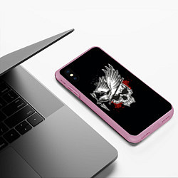 Чехол iPhone XS Max матовый Череп с птицей со стрелой, цвет: 3D-розовый — фото 2