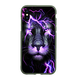 Чехол iPhone XS Max матовый НЕОНОВЫЙ ЛЕВ NEON LION, цвет: 3D-темно-зеленый