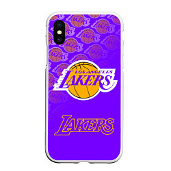 Чехол iPhone XS Max матовый LOS ANGELES LAKERS ЛЕЙКЕРС, цвет: 3D-белый