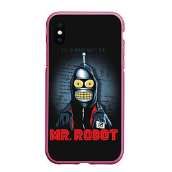 Чехол iPhone XS Max матовый Bender x mr robot, цвет: 3D-малиновый