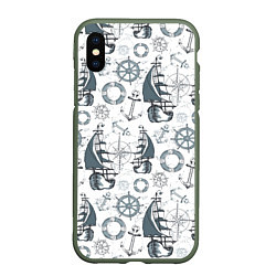 Чехол iPhone XS Max матовый Морской узор Nautical Pattern, цвет: 3D-темно-зеленый