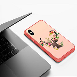 Чехол iPhone XS Max матовый Олень рога цветы, цвет: 3D-красный — фото 2