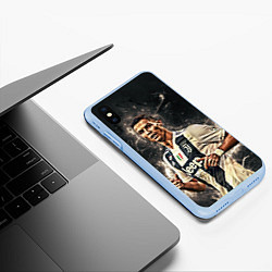 Чехол iPhone XS Max матовый Криштиану Роналду Ювентус, цвет: 3D-голубой — фото 2