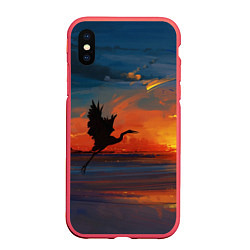 Чехол iPhone XS Max матовый Прибрежный закат, цвет: 3D-красный