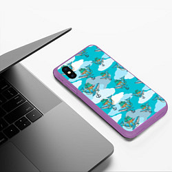 Чехол iPhone XS Max матовый Киты и корабль, цвет: 3D-фиолетовый — фото 2