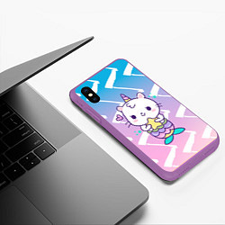 Чехол iPhone XS Max матовый Котик-рыбка-единорог, цвет: 3D-фиолетовый — фото 2