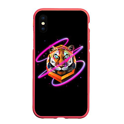 Чехол iPhone XS Max матовый Тигр, цвет: 3D-красный