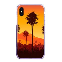 Чехол iPhone XS Max матовый Лето, Пальмы, вечер, цвет: 3D-светло-сиреневый