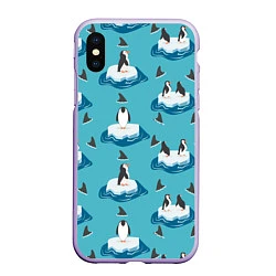 Чехол iPhone XS Max матовый Пингвины, цвет: 3D-светло-сиреневый